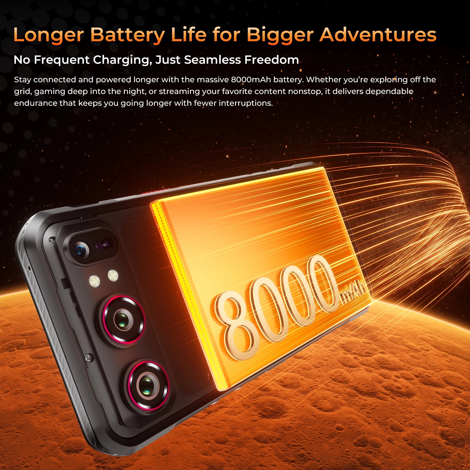 OUKITEL WP68 Air rugged phone with 8000mAh battery, delivering long-lasting battery life for outdoor adventures, travel, work, and everyday use.