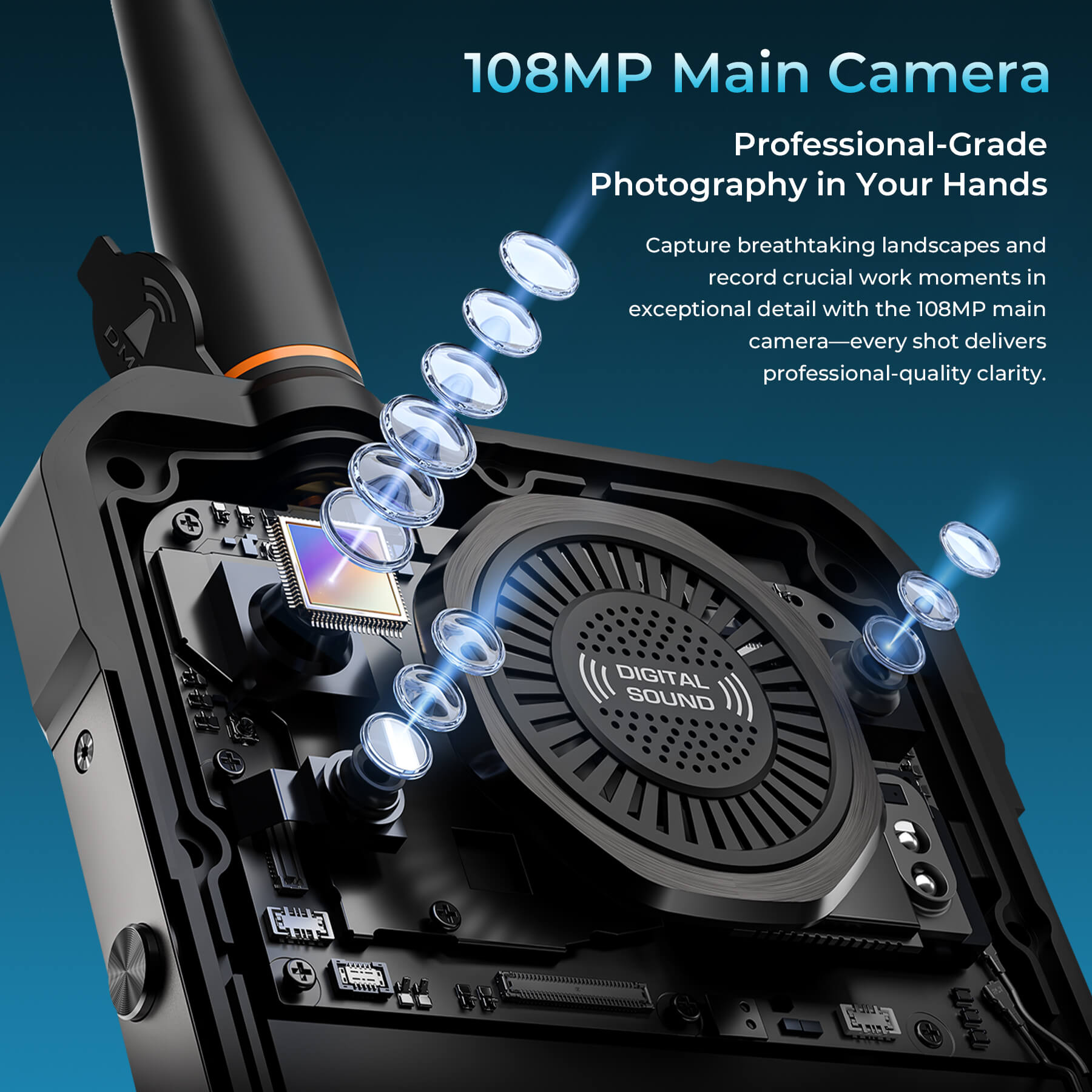 WP61 Plus Rugged Phone featuring 108MP main camera with professional-grade photography and MsX fusion technology, delivering crystal-clear thermal heat maps for quick hotspot detection and real-time condition monitoring.