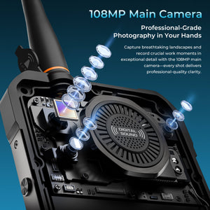 WP61 Plus Rugged Phone featuring 108MP main camera with professional-grade photography and MsX fusion technology, delivering crystal-clear thermal heat maps for quick hotspot detection and real-time condition monitoring.