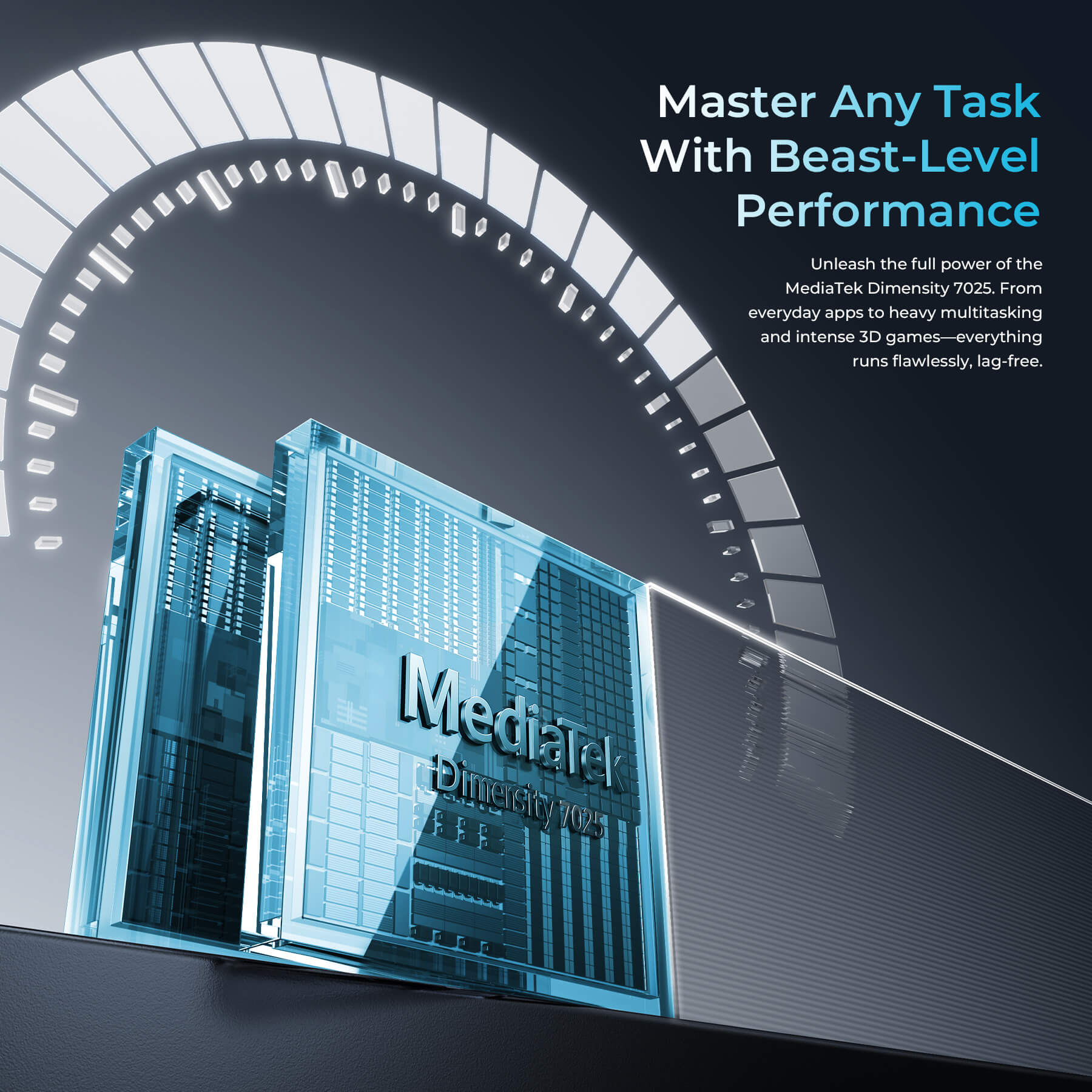 WP61 Plus Rugged Phone featuring MediaTek Dimensity 7025 processor for beast-level performance, enabling flawless multitasking, intense 3D gaming, and lag-free operation for mastering any task.