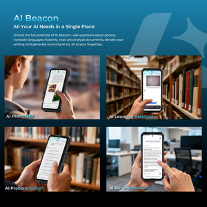 WP61 Ultra Rugged Phone featuring AIBeacon with all your AI needs in a single place—ask questions about photos, translate languages, analyze documents, elevate writing, and generate stunning AI art with AI Photo Q&A, Learning Assistant, Problem Solver, and Writing Assistant.